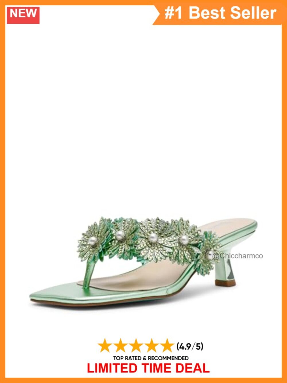 Kitten Heel Thong Slide Sandals Polyurethane Floral Wedding Shoes